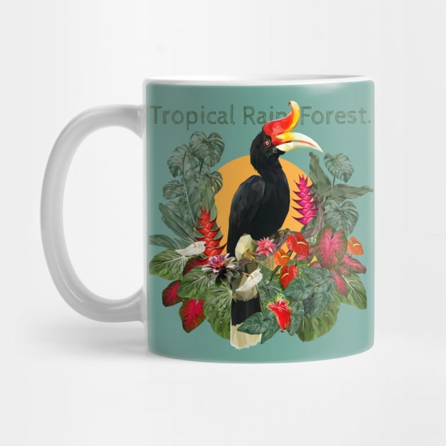 Tropical Rain forest and hornbill bird art. by Lewzy Design